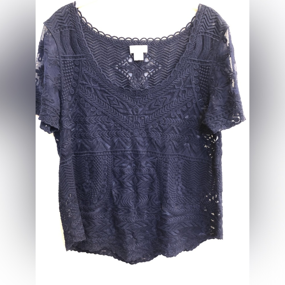 Anthropologie Meadow Rue Navy Lace Top
